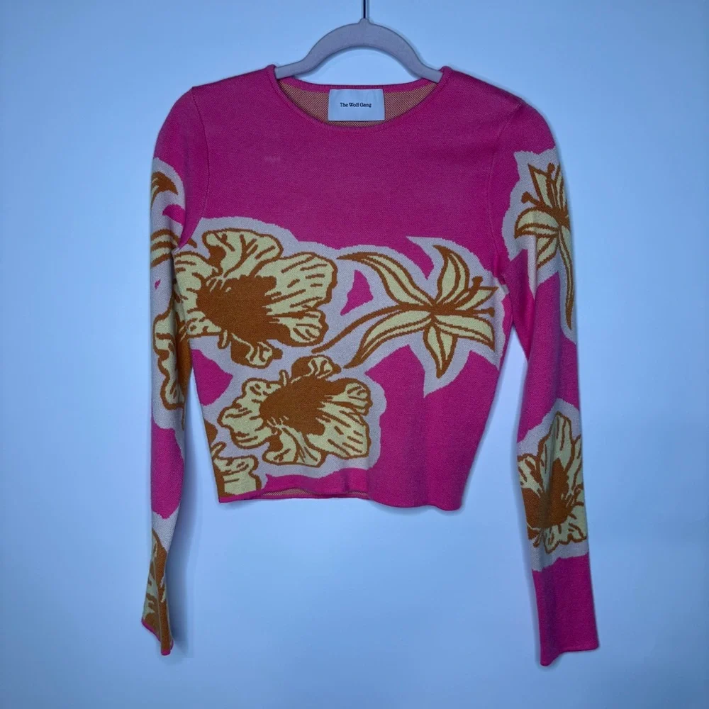 The Wolf Gang Hibiscus Long Sleeve Knit Sweater Top Size Small